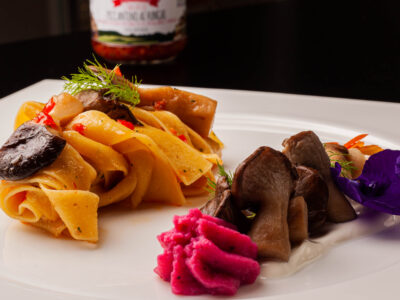 Piccantino di Mamma Enza ai funghi 12 Pappardelle ai funghi porcini con salsa piccante al piccantino di mamma Enza Pisticci matera basilicata italy